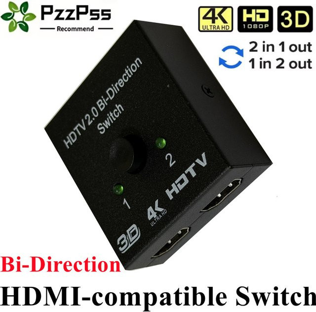 PzzPss Bidirektionaler HDMI Umschalter 2x1 und 1x2 Splitter, 4K Kompatibel, Schwarz - Bild 1