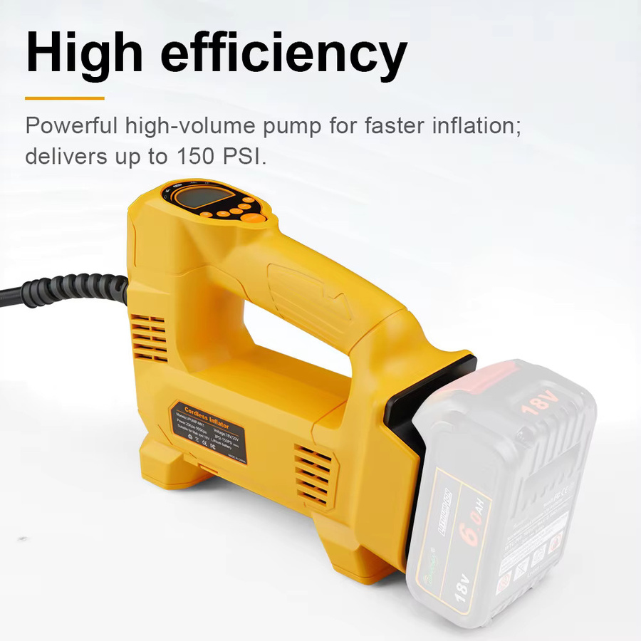 Tragbare Luftpumpe von Waitley als Luftkompressor für Dewalt oder Makita 18V/20V Akku, Elektropumpe für Autoreifen und Motorrad in Gelb - Bild 3