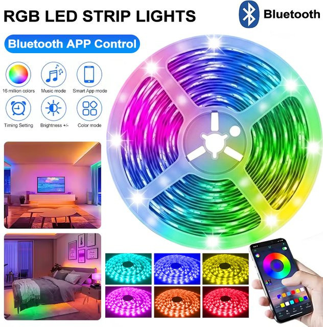 GHUSTAR RGB LED-Lichtstreifen in Multicolour, dimmbare LED-Lichtleiste mit App-Steuerung und Musik-Synchronisation für TV-Hintergrundbeleuchtung und Küchenbeleuchtung - Bild 1