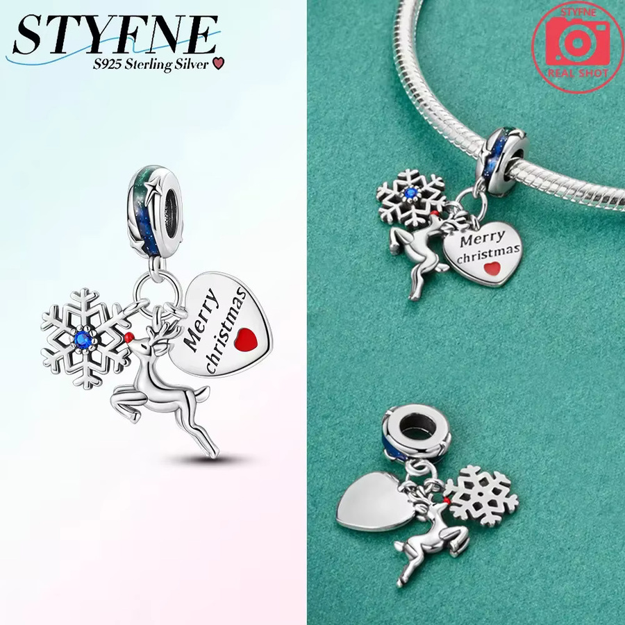 Charms, 925 Silber, vergoldet, Weihnachts-Rentier, Perle, Damen - Bild 2