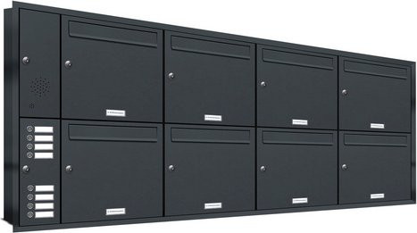 AL Briefkasten Multi-Unit Briefkasten für 8 Parteien, Einbau, Edelstahl, Grau/Anthrazit, B: 172 cm, H: 72,4 cm, T: 11,6 cm - Bild 1
