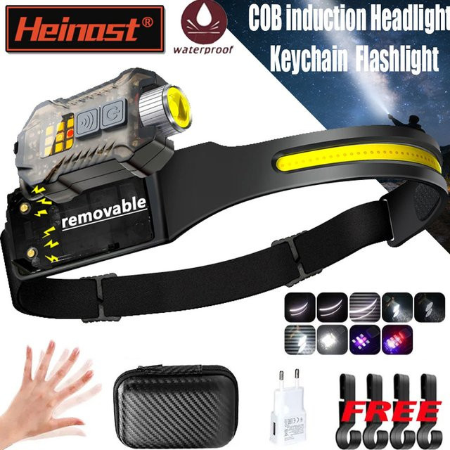 Heinast COB LED Stirnlampe mit Bewegungssensor, wiederaufladbar und wasserdicht, Schwarz - Bild 1