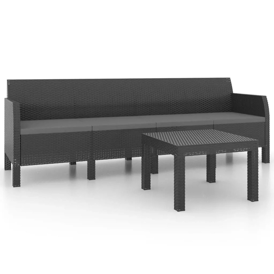 vidaXL 2-tlg Garten-Lounge-Set aus Polyrattan mit Kissen in Anthrazit - Bild 2