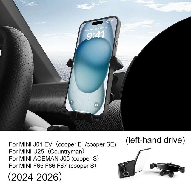 HOSHING AUTO PRO Magnetische Universelle Autohalterung für Mini Cooper S E SE Countryman U25 Aceman F65 F66, 360 Grad drehbar, Aluminiumlegierung, Schwarz - Bild 1