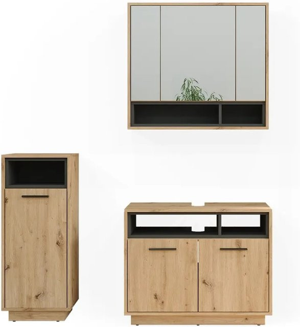 Vicco Badmöbel-Set Beatrice in Eiche und Anthrazit, modernes 3-teiliges Badezimmer-Set bestehend aus Spiegelschrank, Waschtischunterschrank und Midischrank - Bild 2