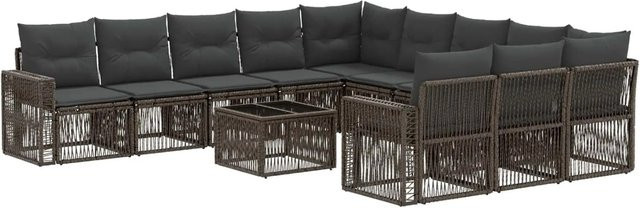 vidaXL Gartensofa-Set 12-tlg. aus Poly-Rattan in Grau und Anthrazit mit Polsterung und Couchtisch in U-Form - Bild 1