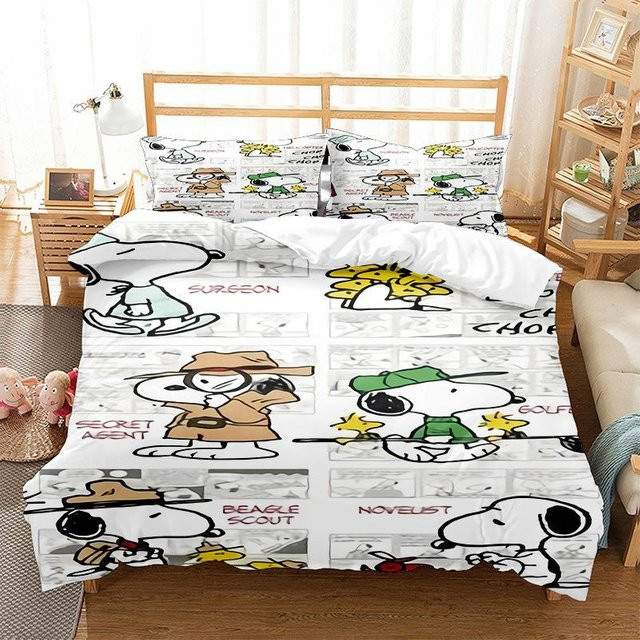 Lodestar Snoopy Bettwäscheset aus Mikrofaser mit Motiv, Weiß, B/H: 210 x 210 cm - Bild 1