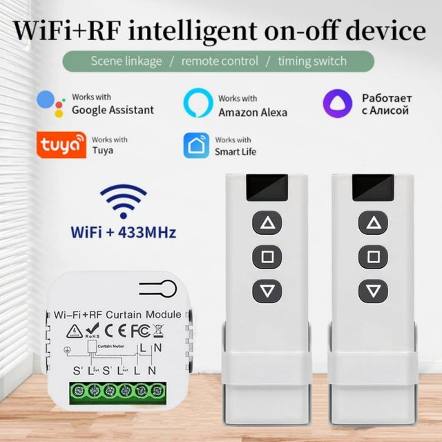 Tuya Smart WiFi Vorhangschalter für Rollläden und Jalousien mit RF433MHz Fernbedienung, Farbe: Weiß, kompatibel mit Smart Life App, Google Home und Alexa - Bild 1