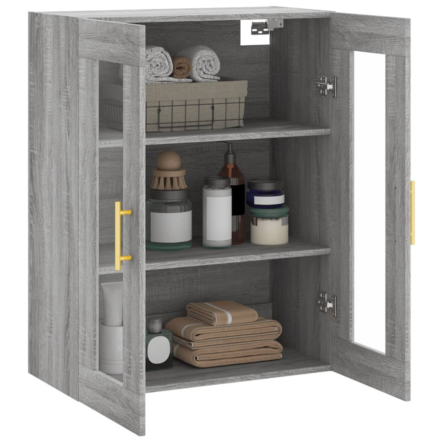 vidaXL Glas-Vitrinen Schrank Grau Sonoma, B/T/H: 69,5 x 34 x 90 cm - Bild 3