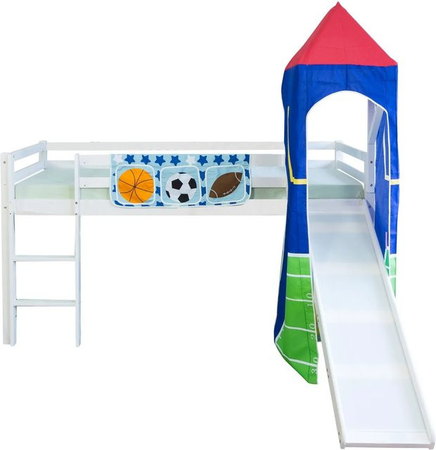 Homestyle4u Hochbett Fußball aus Kiefernholz in Weiß, B/T/H: 90 x 200 x 175 cm - Bild 1