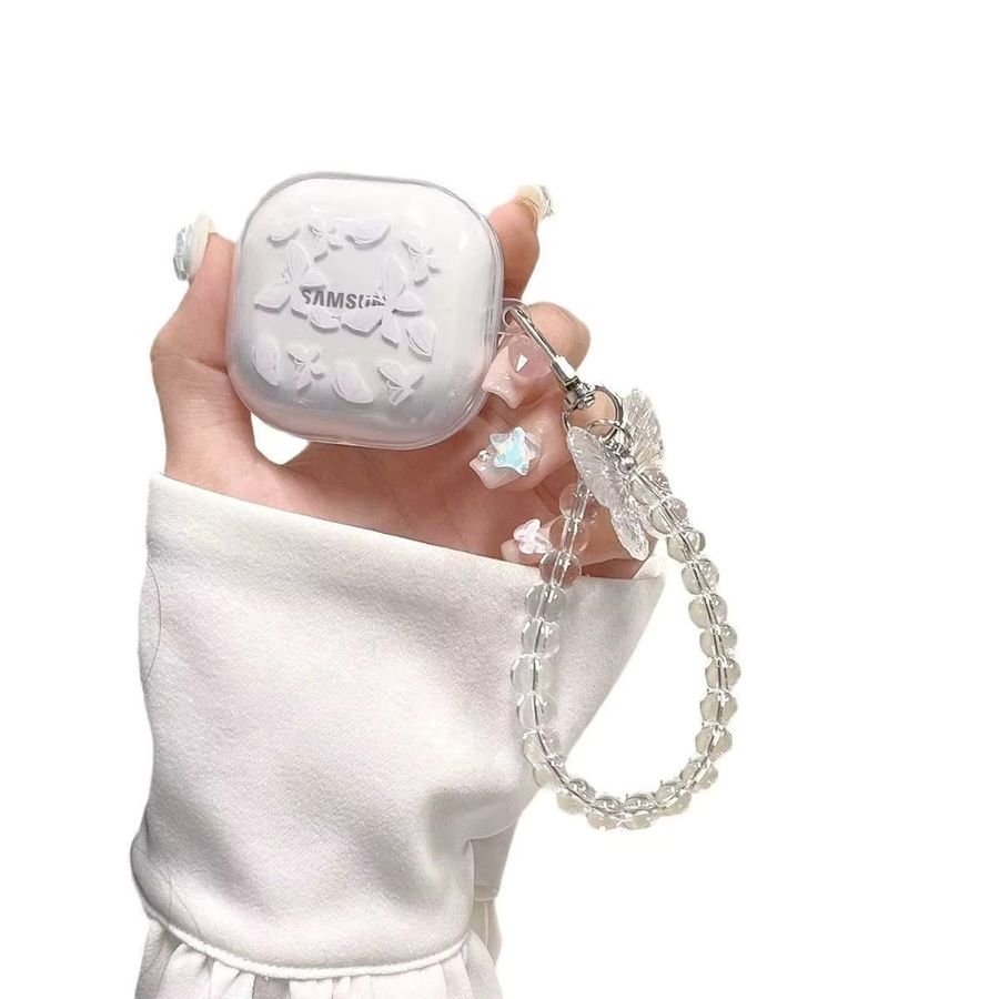 Transparente Samsung Galaxy Buds Schutzhülle mit weißem Schmetterlings-Design für Galaxy Buds Pro, Live und FE - Bild 4