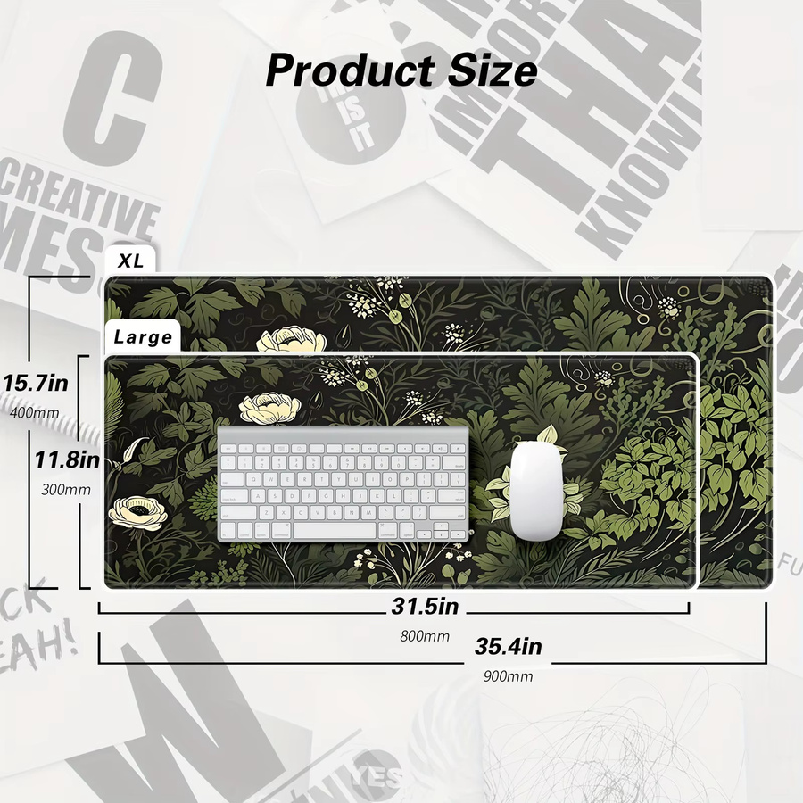 XGZ Botanisches Mauspad mit grünen Blumen und Pflanzen in Grün und Braun, große rutschfeste Schreibtischunterlage mit genähten Kanten für Büro und Gaming - Bild 4