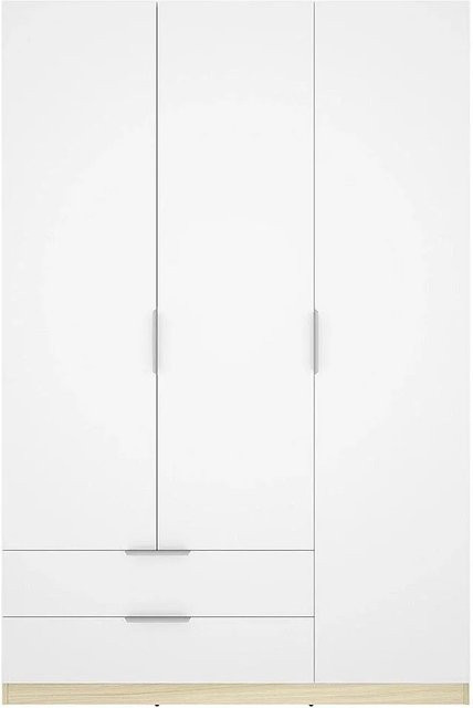 Kleiderschrank KALONY in Weiß mit Türen und Schubladen, B: 136,6 cm, T: 51,4 cm, H: 203,5 cm - Bild 1