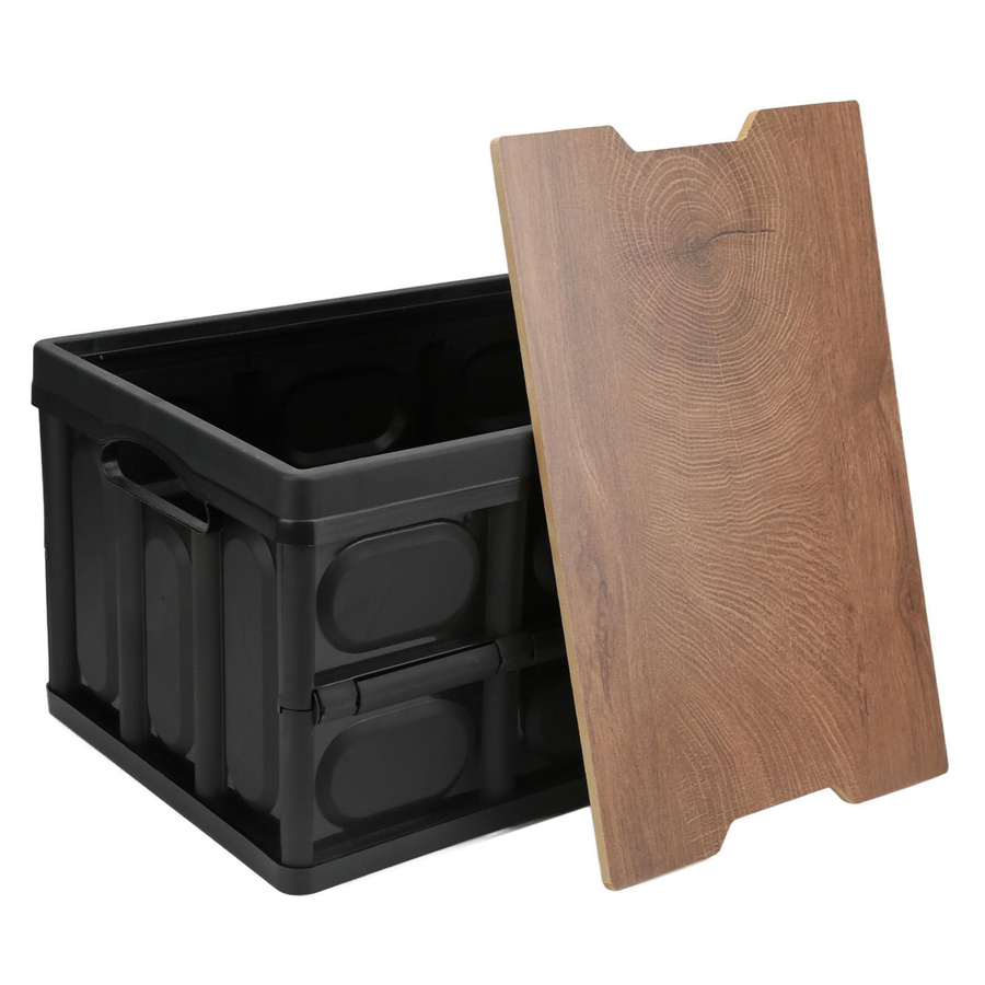 Multifunktionale faltbare Outdoor Aufbewahrungsbox mit Holzplatte, 30L, Schwarz - Bild 2