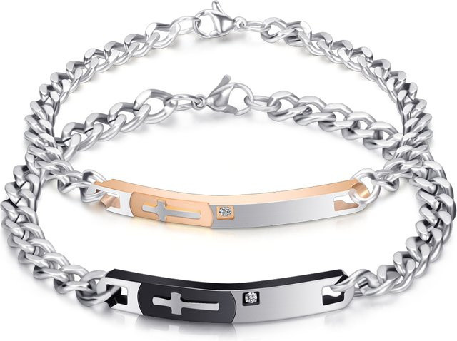 VQYSKO Armbänder Edelstahl, Zirkonia, Bicolor, Unisex - Bild 1