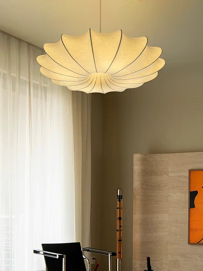 VIGOUS Wabi Sabi LED Pendelleuchte aus Seide in Weiß für Wohnzimmer und Schlafzimmer - Bild 2