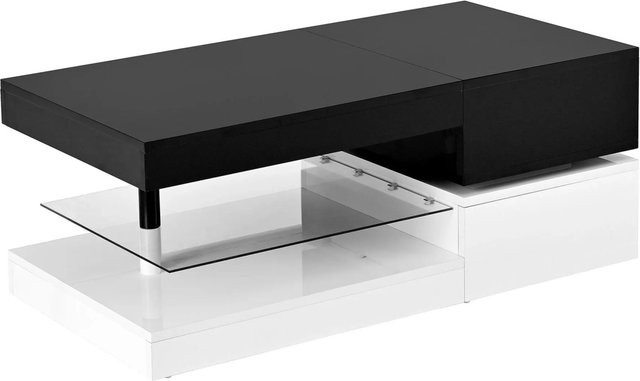 okwish Couchtisch mit LED-Beleuchtung, App- und Bluetooth-Steuerung sowie Glasablage in Schwarz/Weiß, B/T/H: 90 x 45 x 35,5 cm - Bild 1