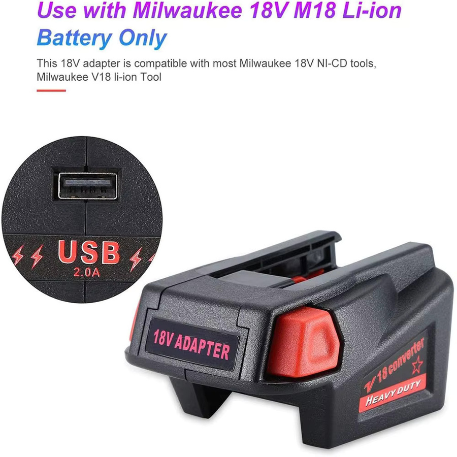Milwaukee M18V18 Adapter für M18 18V Akkus mit USB-A und USB-C Port in Schwarz - Bild 6