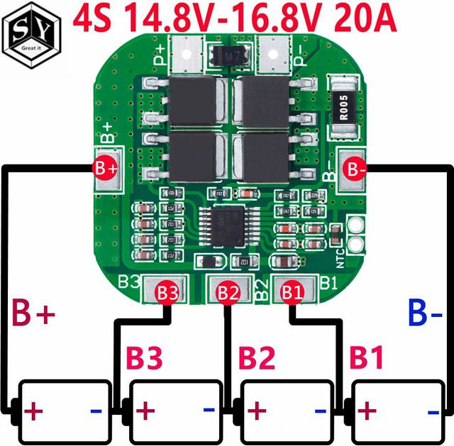 Baishundianzi 4S Li-Ion BMS PCM Batterieschutzplatine für 14,8V / 16,8V 18650 Lithium Batterien, Farbe: Grün - Bild 1