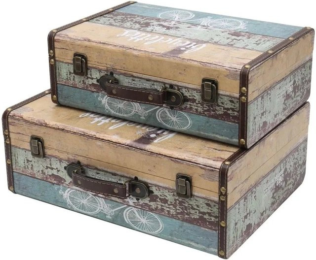 HMF VKO106 Vintage Koffer Truhe Holzkiste 2er Set in Hellblau aus Holz - Bild 1