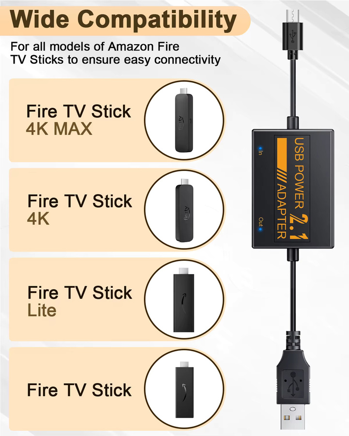Professioneller Netzwerkkartenadapter für Amazon Fire TV Stick mit 1800 mAh und Micro-USB-Stromversorgung in Schwarz, unterstützt 4K-Video - Bild 3