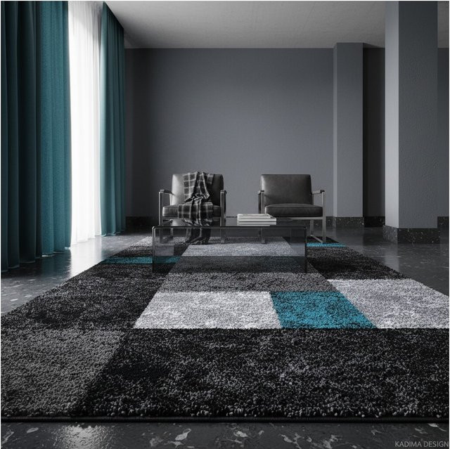 Kurzflorteppich LATEMAR von Kadima Design, kariert, Türkis und Grau, B: 140 cm, T: 200 cm - Bild 1