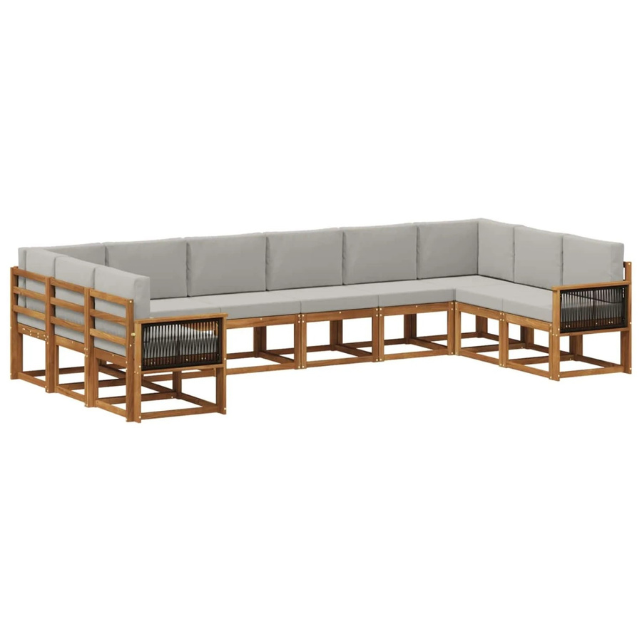 vidaXL Outdoor-Sofagarnitur L-Form aus Akazienholz in Natur und Hellgrau mit 22 Kissen und Armlehnen - Bild 2
