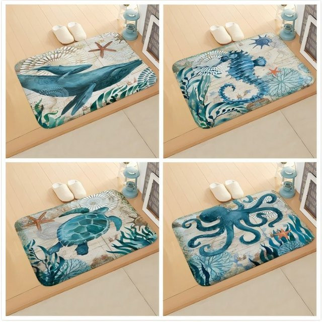 VIKAMA Summer Marine Life Teppich, rutschfeste und saugfähige Badezimmer- und Bodenmatte, Multicolour, B/T: 60 x 40 cm - Bild 1