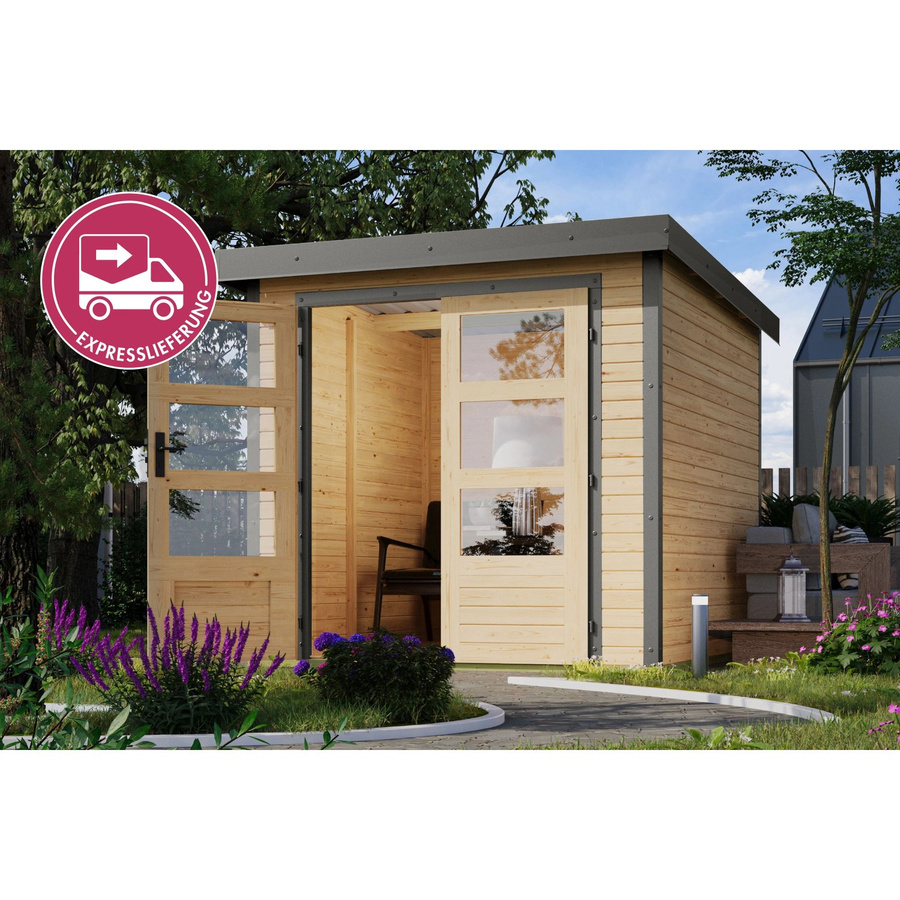 Karibu Holz-Gartenhaus mit Pultdach in Unbehandelt, modernes Design, B/T/H: 213 x 209 x 208,5 cm - Bild 2