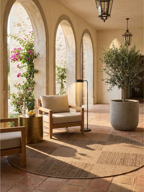 Outdoor Teppich ARLBERG von Kadima Design in Beige, runde Jute-Optik aus Polypropylen, Durchmesser: 80 cm - Bild 1