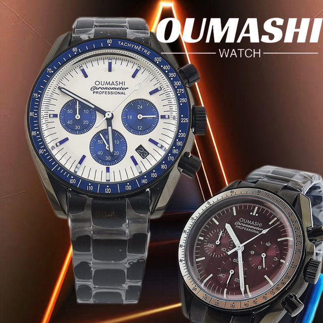 OUMASHI Chronograph, Herren, schwarzes Gehäuse, 41 mm, Automatik, 10 ATM - Bild 1
