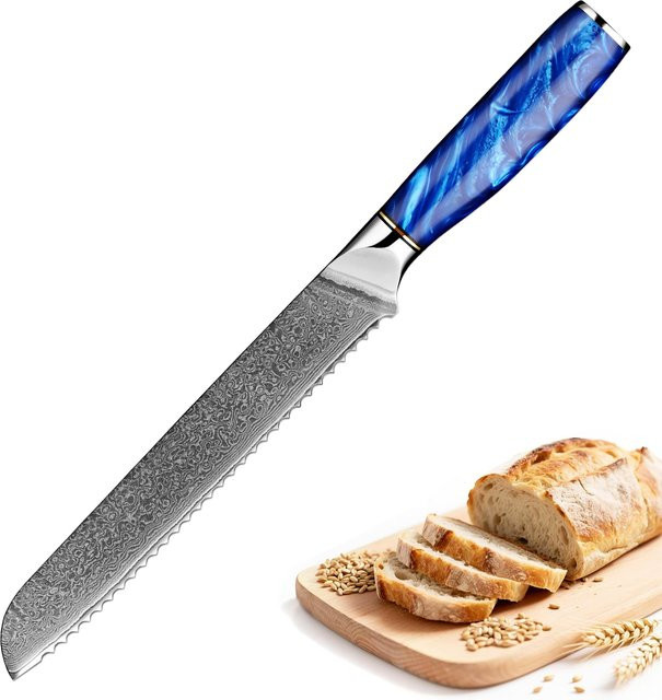 Xituo Brotmesser aus 67-lagigem Damaststahl mit blauem Harzgriff, Länge: 20,3 cm - Bild 1