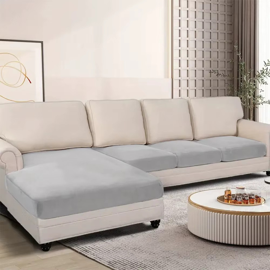 BRHUIXUE Samt Sofa Kissenbezüge in Grau, elastische Plüsch Sitzbezüge als Couch Schonbezug für dein Wohnzimmer - Bild 2