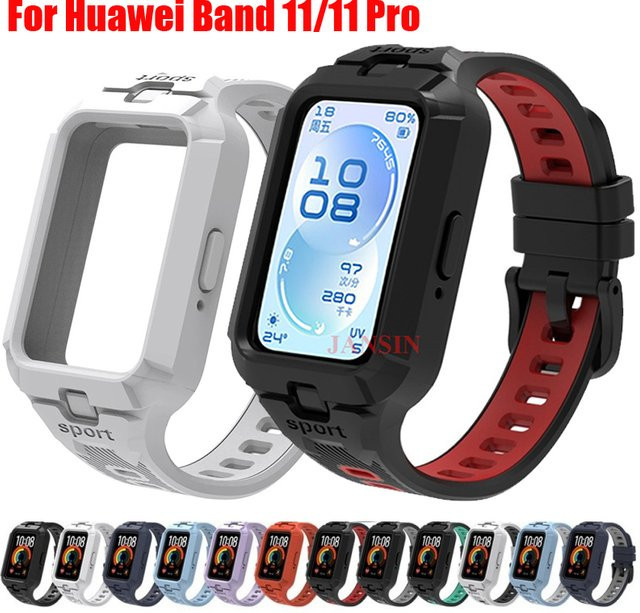 Jansin Silikonhülle und Ersatzarmband für Huawei Band 11 Pro Smartwatch, sportlich und atmungsaktiv, Weiß, Unisex - Bild 1