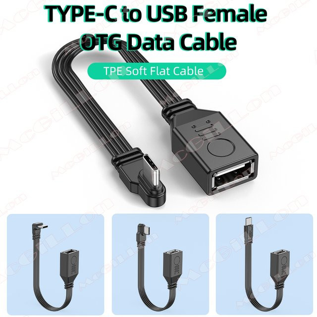 MCGILLON Typ-C auf OTG USB-Kabel mit 90-Grad-Stecker, USB-C auf USB 2.0, Schwarz - Bild 1