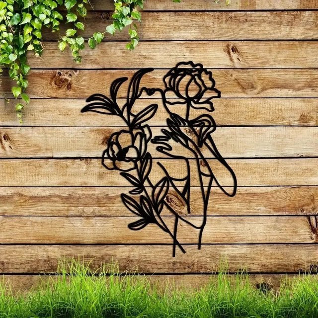 Abstrakte Metall-Wandkunst CIFBUY mit Blumen- und Frauenmotiv in Schwarz - Bild 1