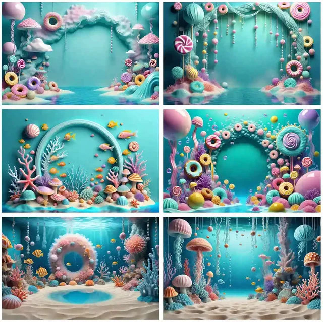 MOON.QG Partyhintergrund Sommer Candy Unterwasser Candyland Design für Kindergeburtstage in Gelb und Mehrfarbig - Bild 1