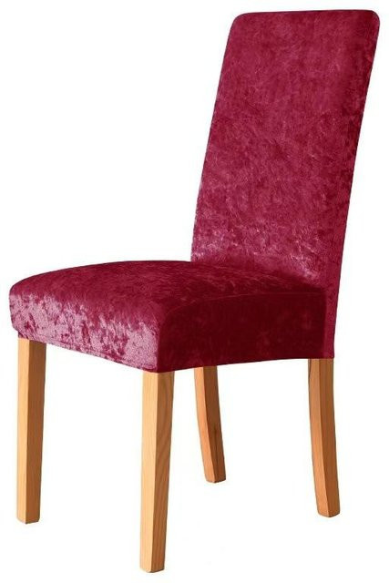Elastischer Stuhlbezug aus Samtstoff mit Gold-Diamant-Muster von Yiran Furniture in Bordeaux, passend für Esszimmerstühle mit mittelhoher Rückenlehne, B/T/H: 23 x 18 x 3 cm - Bild 1