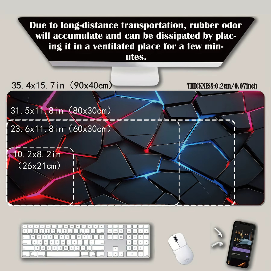 XGZ Gaming-Mauspad mit Rot-Blau Farbverlauf Design, B/T: 90 x 40 cm, rutschfeste Schreibtischunterlage mit genähtem Rand - Bild 4