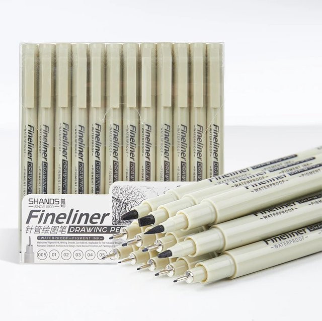 12er-Set Micron Pigment Liner Tintenmarker in Schwarz für Manga-Zeichnungen und Skizzen - Bild 1