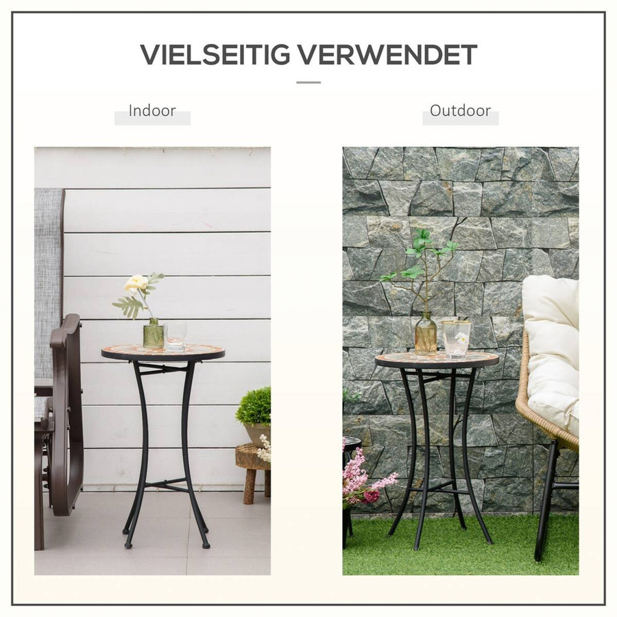 Outsunny Beistelltisch Rund mit Mosaik-Tischplatte aus Metall für Garten und Terrasse, Durchmesser: 35,5 cm, Höhe: 53,5 cm, Farben: Multicolor - Bild 2