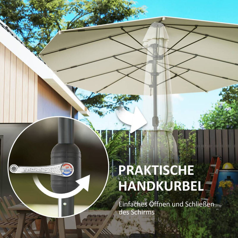 Outsunny Doppelsonnenschirm beige aus Stahl und Polyester mit UPF 50+, B/H/L: 260 x 240 x 436 cm - Bild 4