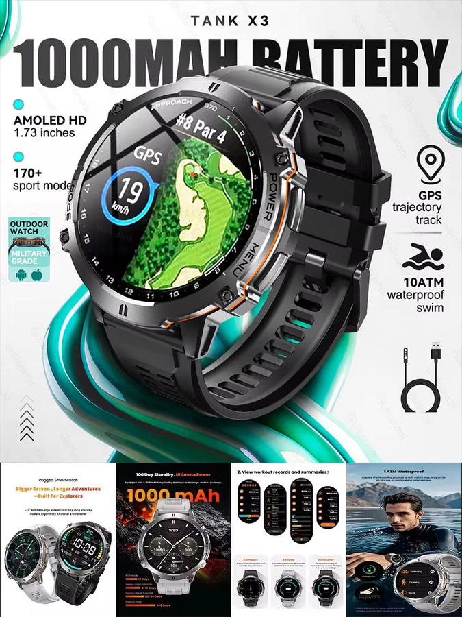 TANK Smartwatch, Aluminium, Schwarz, GPS, 1,73 Zoll, Herren - Bild 5