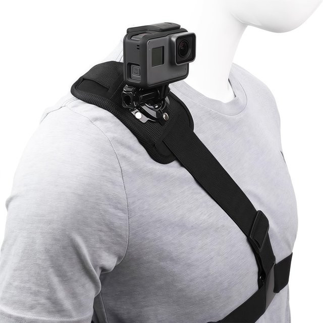 VeFly 360 Grad Rotations-Schultergurt Halterung und Brust Harness Adapter für GoPro Hero 13 12 11 10 9 8 7 und DJI Action 5 4 in Schwarz - Bild 1