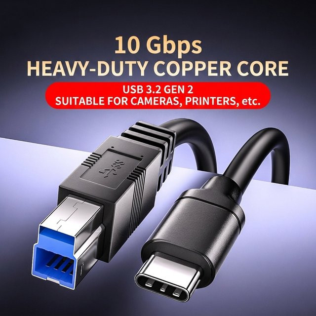 Fanakm USB-C auf USB-B Kabel 10Gbps GEN2 in Schwarz für Drucker, Scanner und MIDI-Geräte - Bild 1