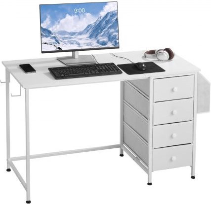 VEVOR Computertisch mit Stoffschubladen in Weiß, moderner Schreibtisch aus Spanplatte und Stahl für Homeoffice und Arbeitszimmer, B: 120 cm, T: 50 cm, H: 75 cm - Bild 1