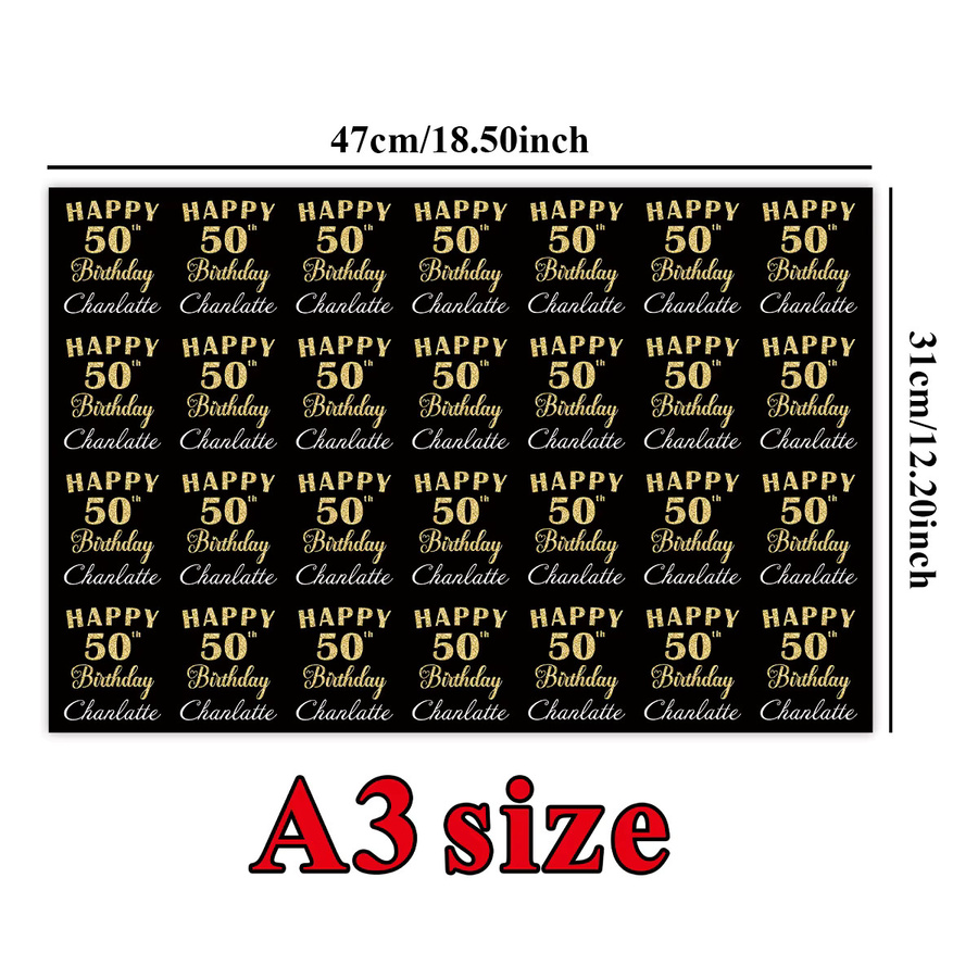 3 Blatt personalisiertes Bastelpapier für Geburtstagsgeschenke in Schwarz mit individuellem Happy Birthday, Name und Alter für deine Party-DIY-Verpackung - Bild 5