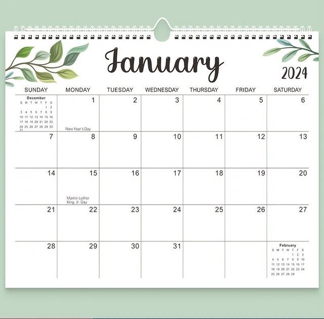 SZ-Damai Wandkalender und Desktop-Kalender Januar 2024 bis Juni 2025 mit Blattmuster, Weiß, B/H: 37,6 x 29,2 cm - Bild 1