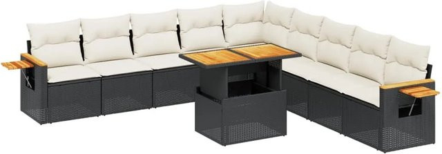 vidaXL 11-teilige Garten-Sofagarnitur aus Poly-Rattan und Akazienholz mit Kissen, Schwarz - Bild 1