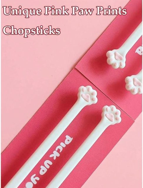 Niedliche Katzenpfoten-Essstäbchen in Rosa mit Anti-Rutsch-Griff aus Kunststoff - Bild 1